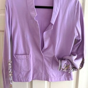 E/v4 Embellished lavender 100% cotton women's size 12, euro 46, blazer 4.99 ship